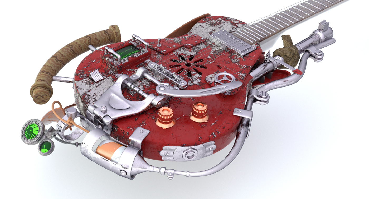 Entry 132139 in Post-apocalyptic styled weaponized guitar (Blender, Pho by יובל עשרוני
