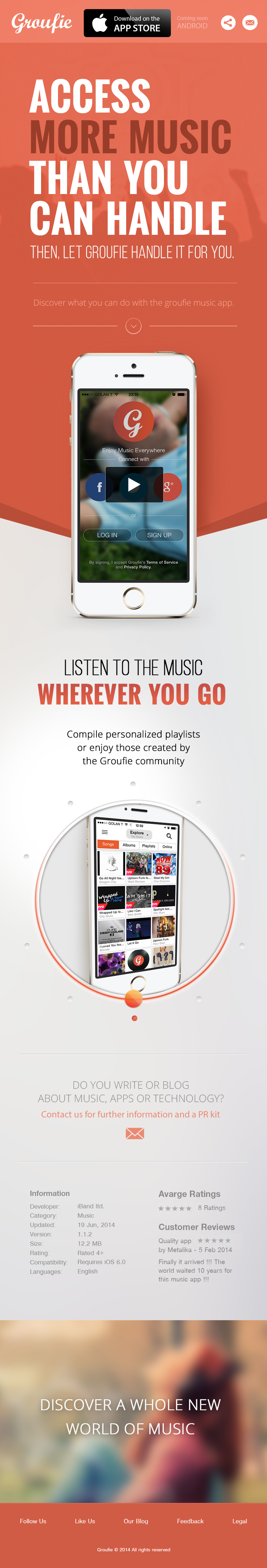 Entry 223555 in Landing page design for Groufie- music app by Gitit