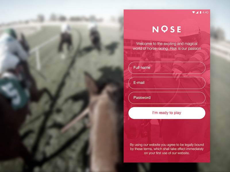 Entry 148661 in dailyui001 - NOSE - login for horse racing app by bambalick.desgin
