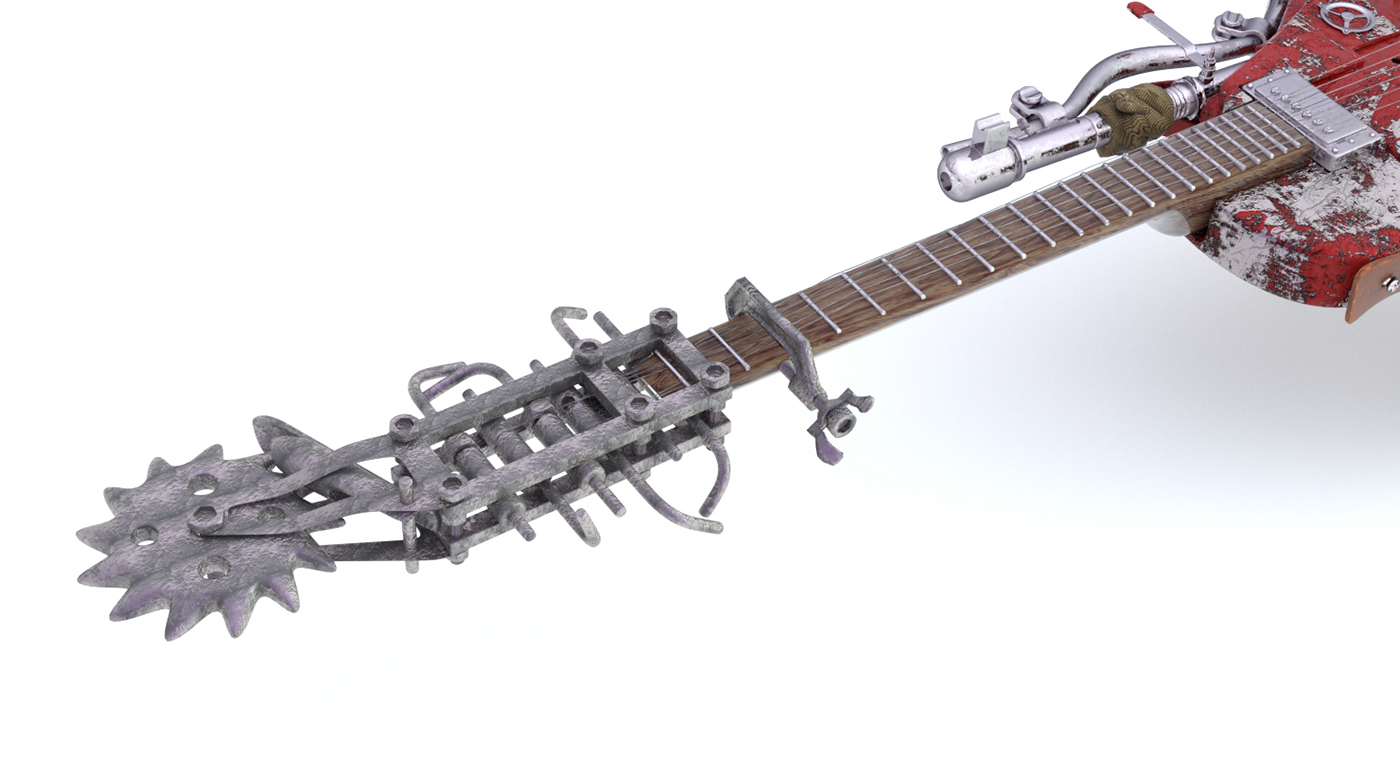 Entry 132140 in Post-apocalyptic styled weaponized guitar (Blender, Pho by יובל עשרוני