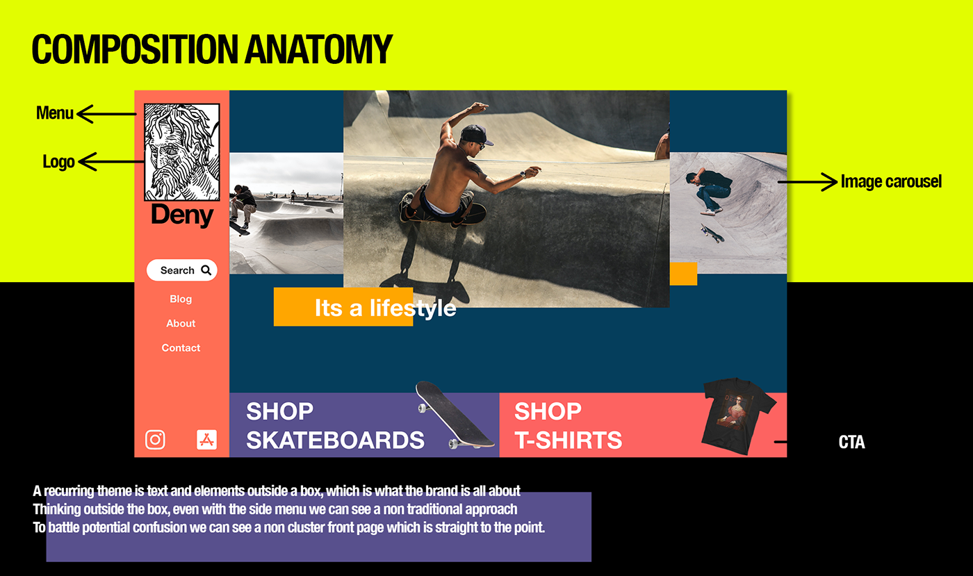 Entry 240411 in Deny - a streetwear brand guidelines featuring UI by Ran out of designs