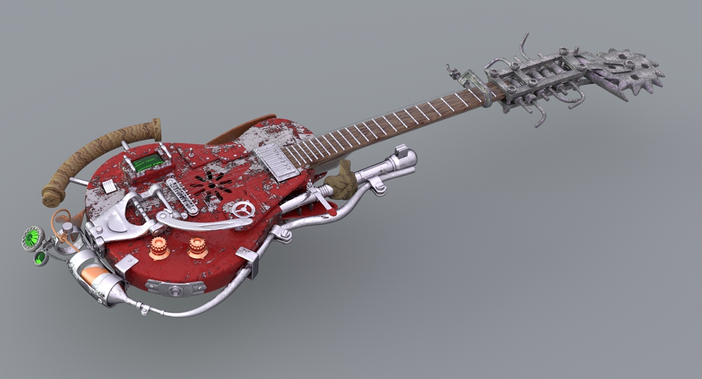 Entry 132137 in Post-apocalyptic styled weaponized guitar (Blender, Pho by יובל עשרוני