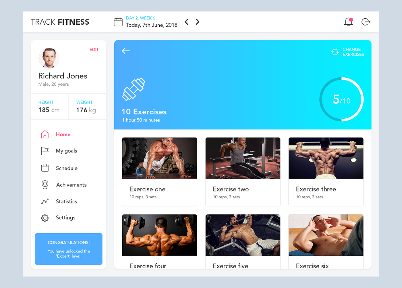 Entry 181864 in Fitness tracker app dashboard interaction (Free PSD) by MindInventory