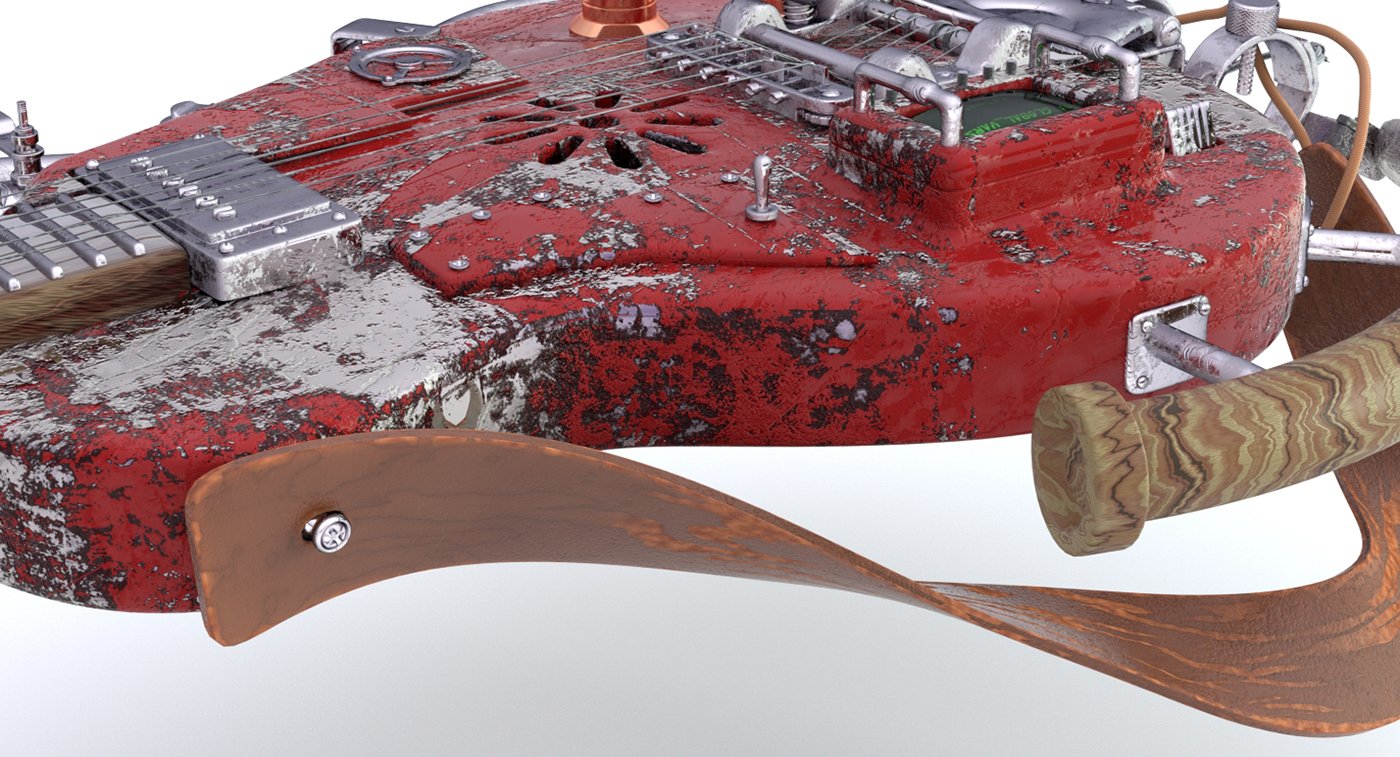 Entry 132144 in Post-apocalyptic styled weaponized guitar (Blender, Pho by יובל עשרוני